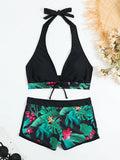 Vue de face d'un bikini halter avec motif floral
