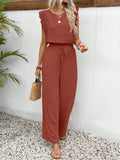Ensemble Femme Été Haut Sans Manches Col O Pantalon Élastique