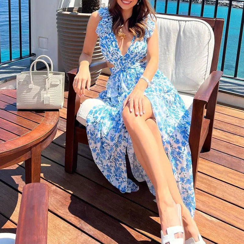 Robe Longue Élégante et Sexy à Encolure en V