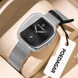 Montre POEDAGAR femme cadran noir bracelet maille argenté