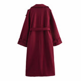 Manteau Long Femme Laine Style Rétro Double Boutonnage Hiver