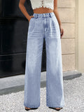 Jean uni pour femmes, coupe droite et jambes larges