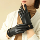 Gants Femme Hiver Simili Daim Élégant Tactile Style Affaires Boucle Métal
