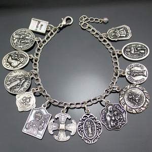 Bracelet Vintage avec Médailles Religieuses et Croix