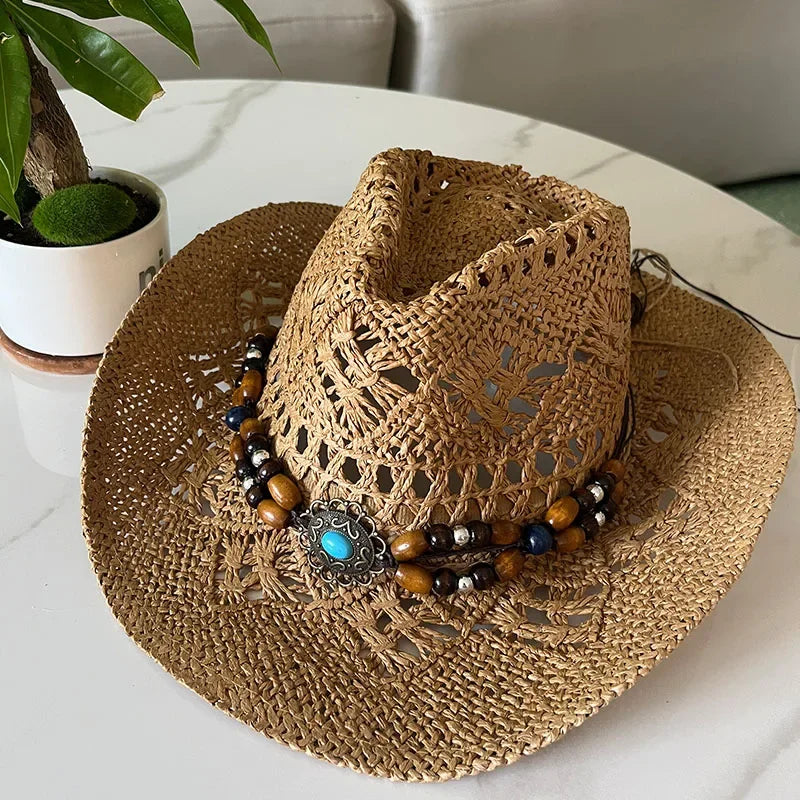Chapeau Bohème en Paille pour Femme – Style Vintage Été et Plage