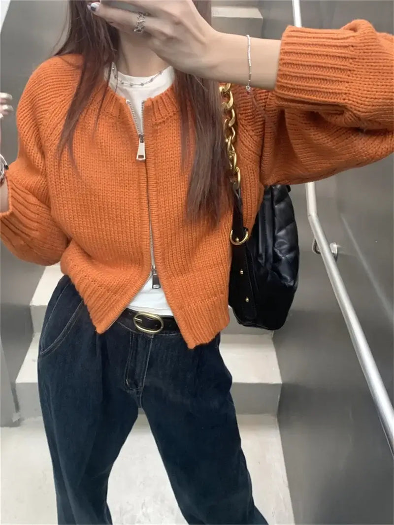 Cardigan zippée en tricot pour femme