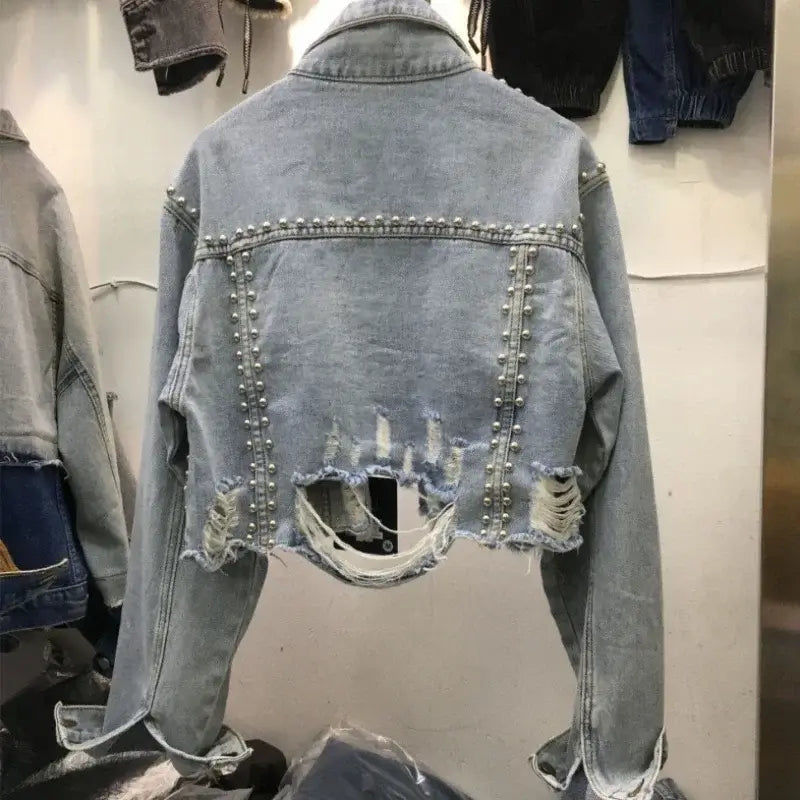 Veste en Denim Femme avec Rivets et Clous - Élégance et Confort