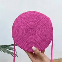 Sac d'été en paille tressée pour femmes - Sac bandoulière rond