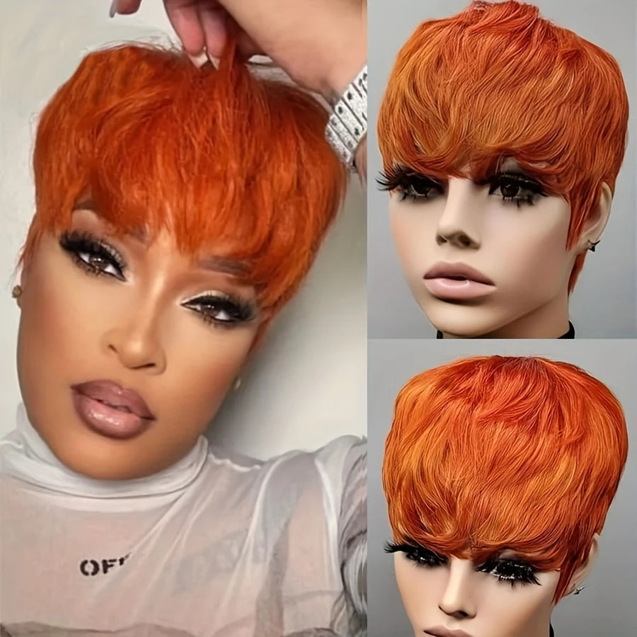 Perruque Courte Rousse avec Frange