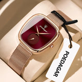 Montre POEDAGAR femme cadran rouge bracelet maille or rose
