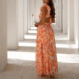 Robe Longue Élégante à Fleurs avec Décolleté V