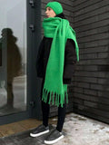 Écharpe Épaisse Femme Hiver Style Classique Polyester Doux à Franges Chaudes