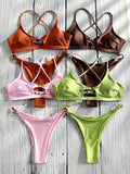 Maillot de bain bleu canard, bikini découpé et push-up pour femme