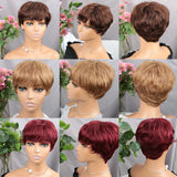 Wig Pixie Brun avec Frange en Cheveux Humains