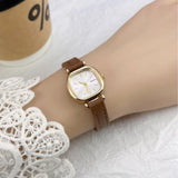 Montre femme Naidu bracelet marron, cadran carré doré, vue d'ensemble
