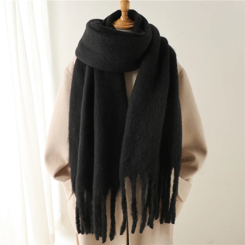 Écharpe Femme Hiver Style Pashmina Polyester Uni Chaude à Franges Longue