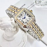 Montre carrée femme bicolore or et argent, style chic et classique