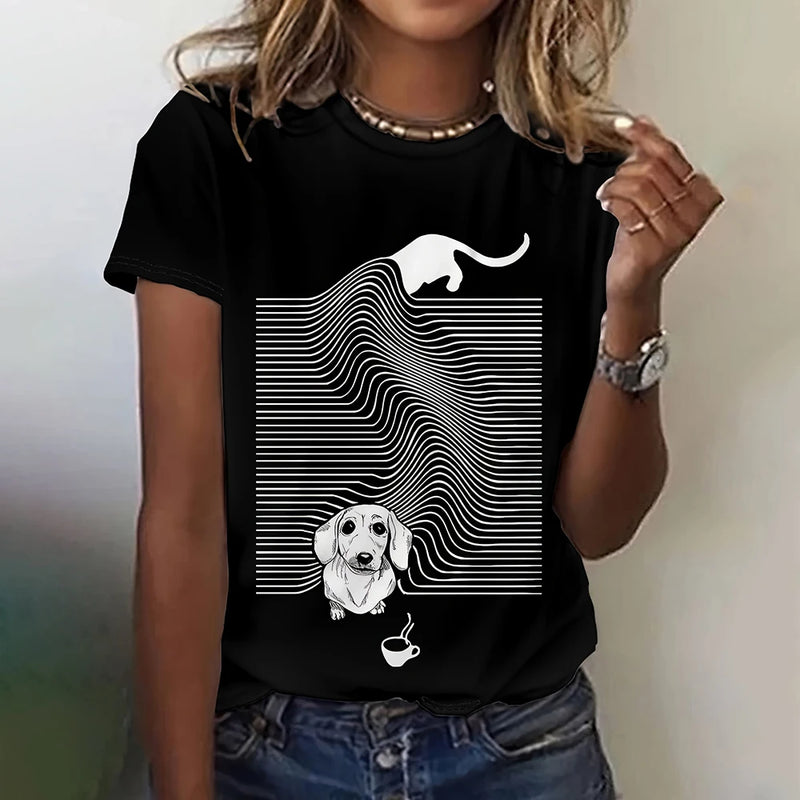 T-shirt graphique ample avec animaux amusants pour femmes