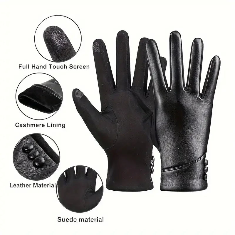 Gants Femme Style Chic en Similicuir avec Doublure Polaire et Écran Tactile