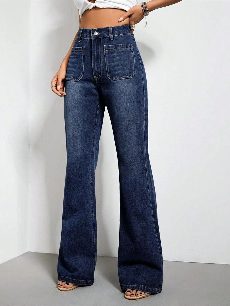 Jean évasé droit taille haute avec effet délavé