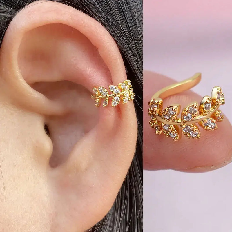 Boucle d'oreille clip géométrique étoile feuille avec cristal synthétique