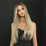 Perruque Longue Droite Femme Synthétique Cendrée Résistante Chaleur