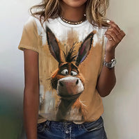 T-shirt graphique ample avec animaux amusants pour femmes