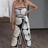 Robe Longue Élégante à Dos Nu avec Imprimé Patchwork