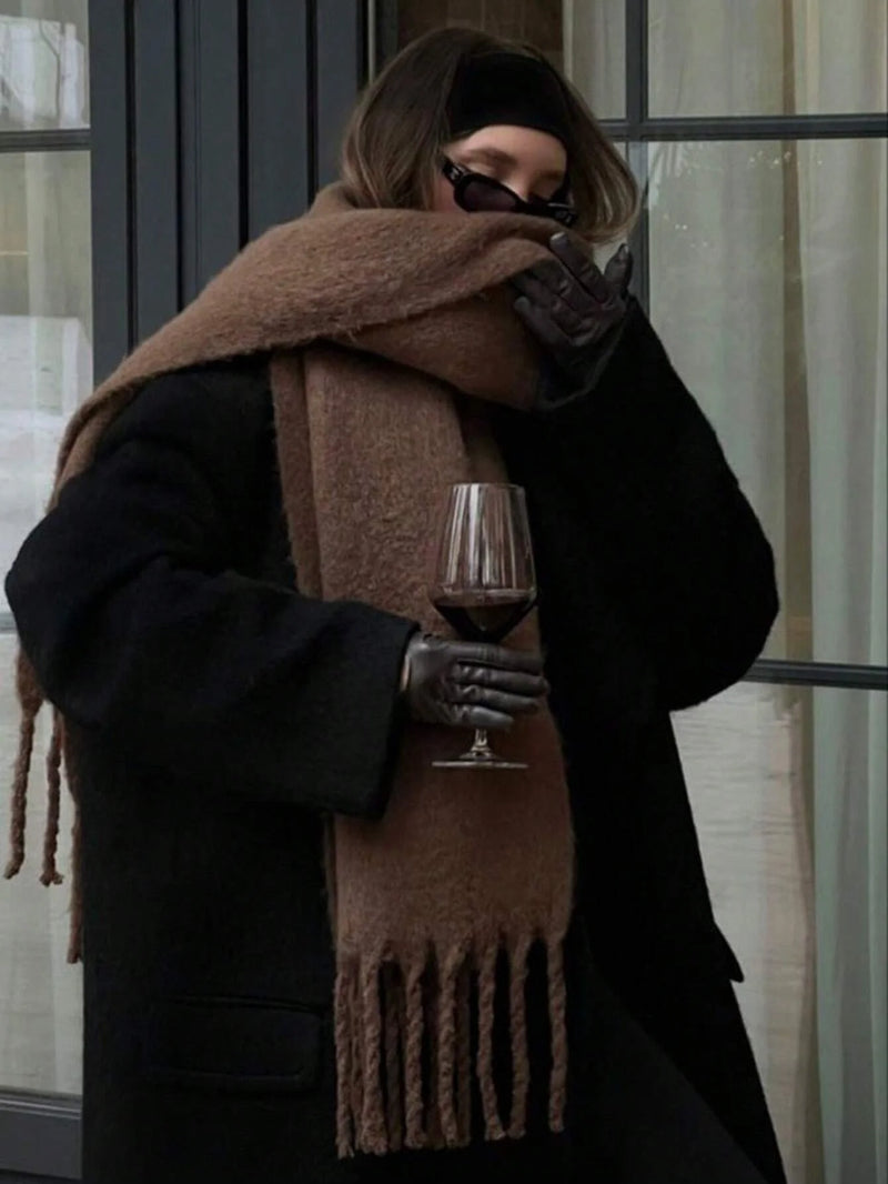 Écharpe Femme Hiver Style Classique Polyester Doux à Franges Chaud et Épais