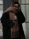 Écharpe Femme Hiver Style Classique Polyester Doux à Franges Chaud et Épais