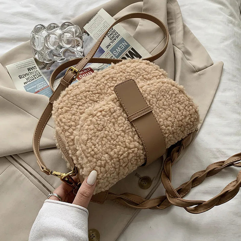 Sac à bandoulière en peluche pour femmes