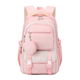 Sac à dos scolaire pink patchwork avec motifs dessin animé, idéal pour enfants, alliant style et fonctionnalité.