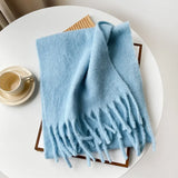 Écharpe Femme Hiver Mohair Mélangé Rose Style Simple et Doux Chaud Longue