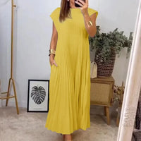 Robe Longue Évasée Plissée Taille Ample