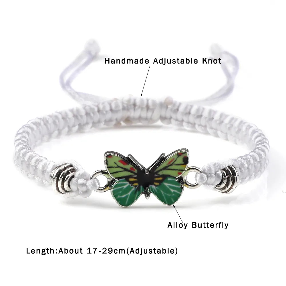 Pulsera mariposa verde en cuerda trenzada