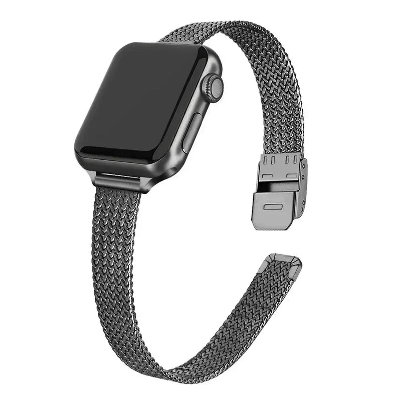 Bracelet milanese fin noir pour Apple Watch