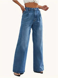 Jean uni pour femmes, coupe droite et jambes larges