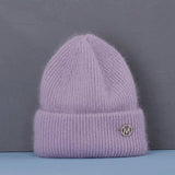 Bonnet Hiver Femme en Fourrure de Lapin Tricoté Chaud Style Minimaliste