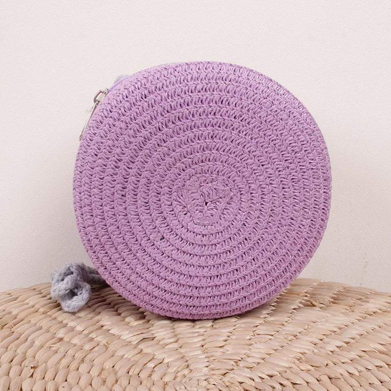 Sac d'été en paille tressée pour femmes - Sac bandoulière rond
