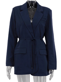 Blazer Femme Bleu Décontracté avec Ceinture Classique