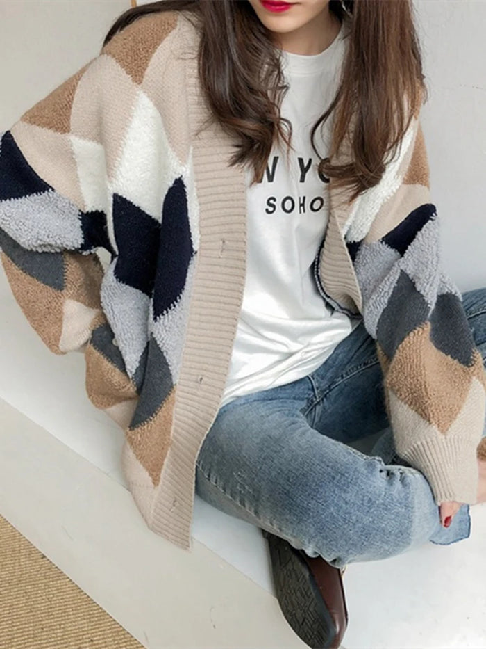 Cardigan oversize à carreaux pour femmes