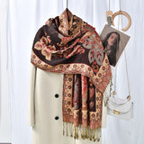 Foulard Femme Style Bohème à Motif Cachemire et Franges Polyester