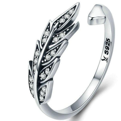 Bague ajustable en argent Sterling 925 avec ailes en plumes pour femmes - EMAKUJITIA