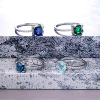 Bague de fiançailles avec pierre bleu en carré pour femmes - EMAKUJITIA