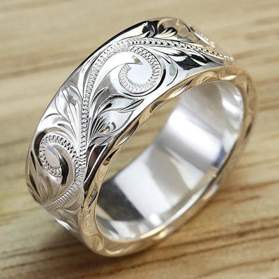 bague de mariage à motif de feuille de fleur gravée - EMAKUJITIA