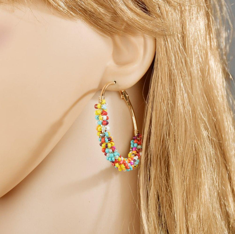 Boucles d'oreilles créoles bohèmes perles multicolores - EMAKUJITIA