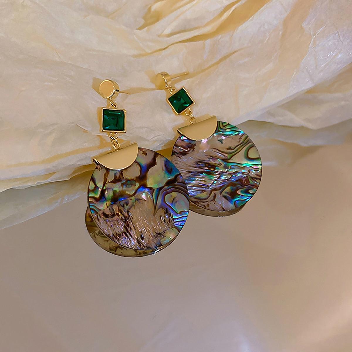 Boucles d'oreilles vintage avec pendentif en forme coquillage d'ormeau pour femmes - EMAKUJITIA
