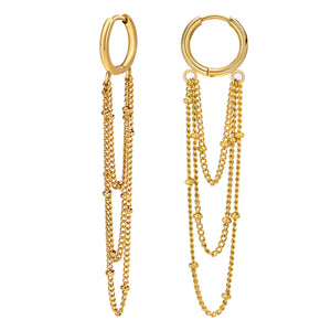 Boucles d'oreilles pendantes multichaînes en acier inoxydable doré, élégantes et raffinées pour toutes occasions.