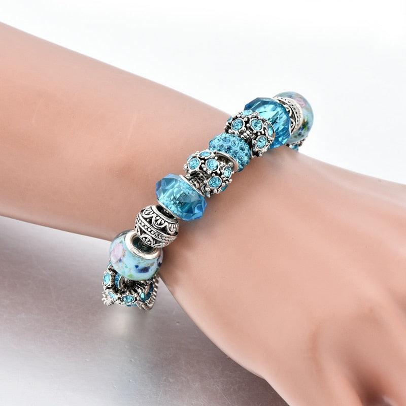 Bracelet avec des perles en forme de fleurs bleues pour femmes - EMAKUJITIA