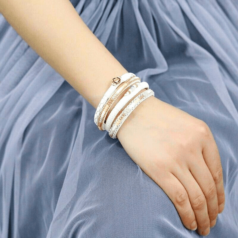 Bracelet en cuir PU blanc et perles acryliques pour femme - EMAKUJITIA